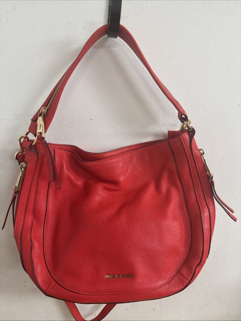 Michael Kors Julia Medium Leather Shoulder Crossbody Bag, Red/Orange Zippers